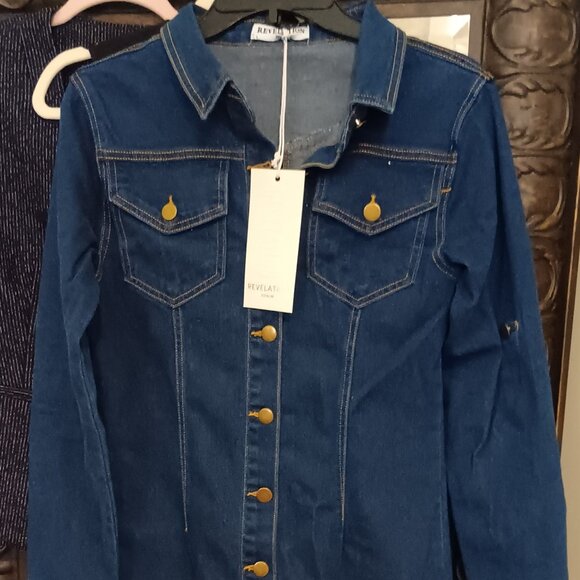 Women's Denim Button Down Shirt Collar Long Sleeve Dress - Picture 1 of 7